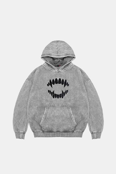 Sekizbiraltı Γυαλιστερά δόντια με στάμπα Oversize Unisex Premium Washed White Hoodie