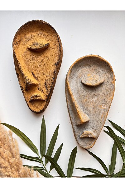 Mes Reves Özel Tasarım El Yapımı Heykel Soyut Yarım Yüz Maske 2'li Set, Duvar...