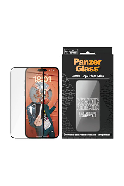 Panzer Glass حماية شاشة سيراميكية لهاتف iPhone 15 Plus - عريضة وواضحة