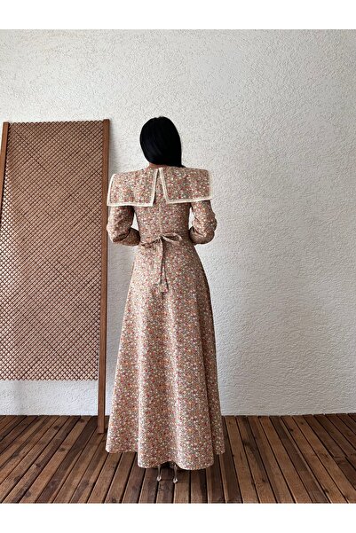 KÜÇÜĞÜM BUTİK Γκρι φλοράλ στάμπα Vintage Seersucker μακρυμάνικο φόρεμα