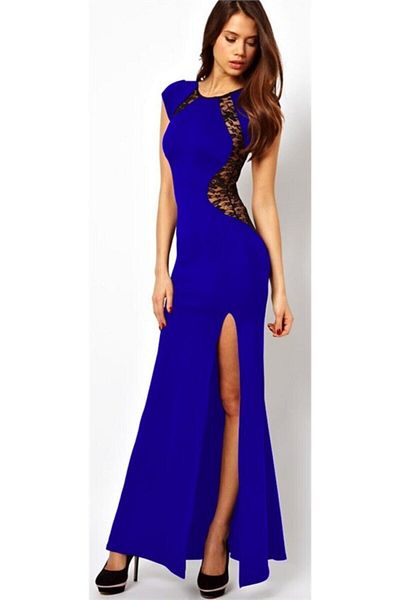 lovebox Rochie de seară de scafandru elastică cu dantelă și detaliu cu fante - Lungă 6137