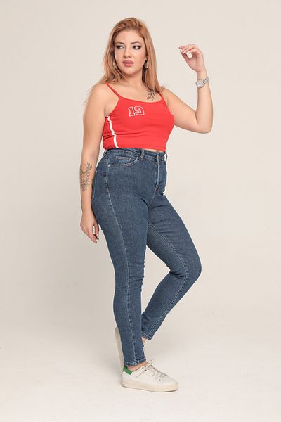 XBELLA DENİM Pantaloni de damă cu talie înaltă, albastru închis, de dimensiuni mari, skinny, cu picioare înguste, din lycra