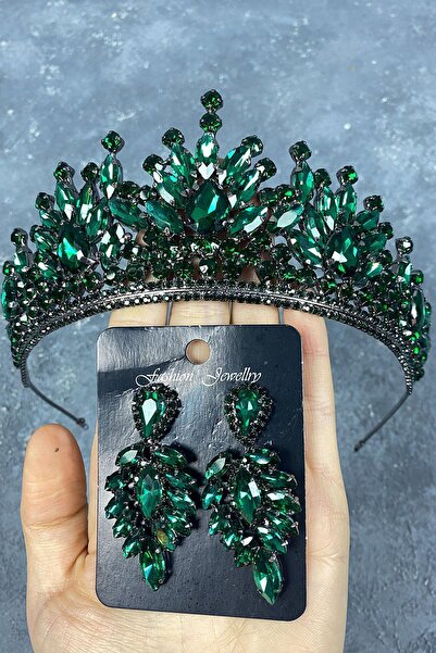 Limelia Coroană și cercei cu henna de mireasă verde Pera