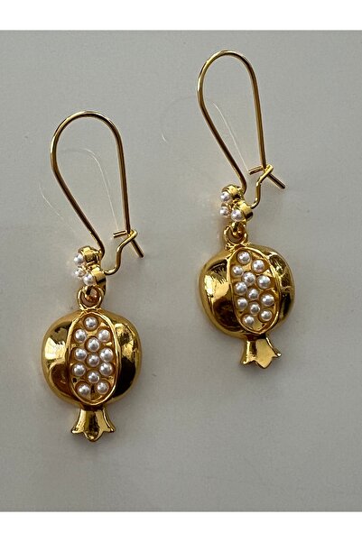 tones official Yeni Yıl-Yılbaşı-Bereket-Şanş-İnci -Gold Nar Küpe