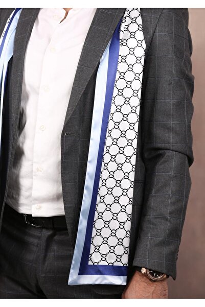 ElevaGlam Eșarfe pentru bărbați cu model albastru alb