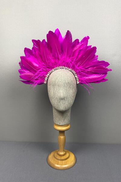 ESPEREST فوشيا إندا ريشة حجر الزفاف الحناء تاج التبعي