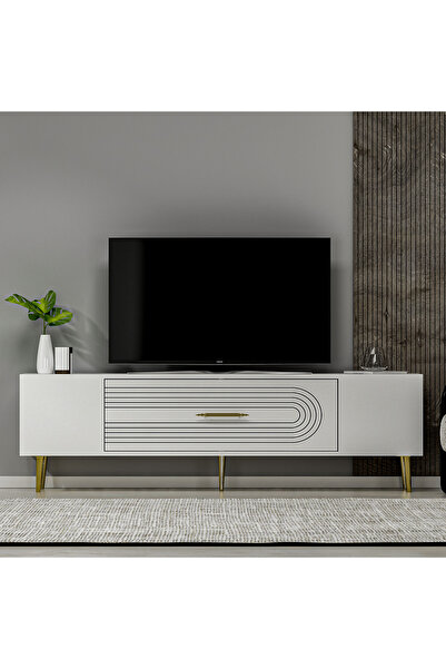 DEMONTE DECOR DEKOL3DD TV SEHPASI BEYAZ-ALTIN