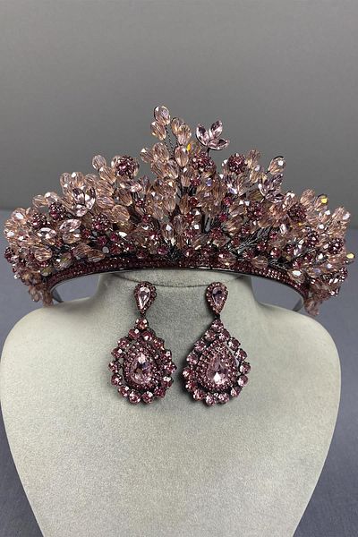 Hayalperest boncuk Bead Embroidered Spring Bridal Henna Crown And Drop Earrings