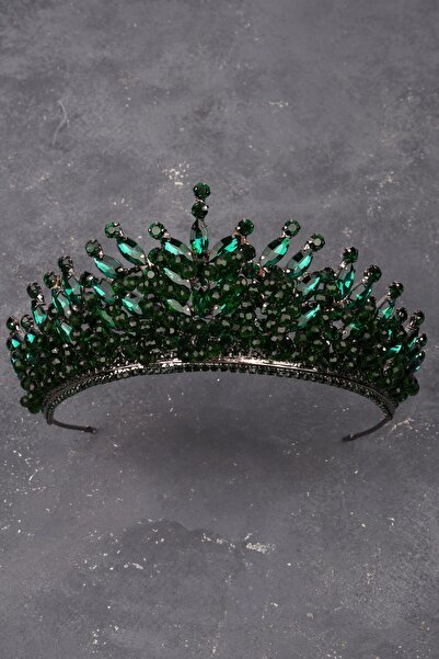 Limelia Coroana de nuntă verde cu henna - decorată cu pietre de cristal și mă...