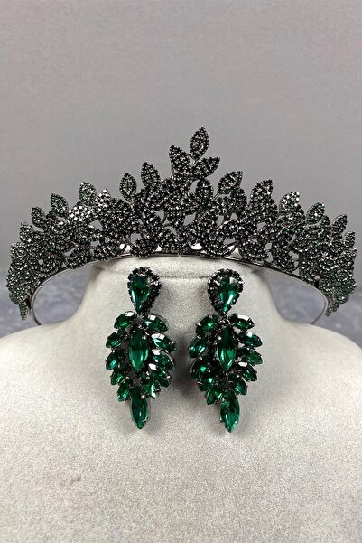 Limelia Set de coroană și cercei cu henna de mireasă verde Sara