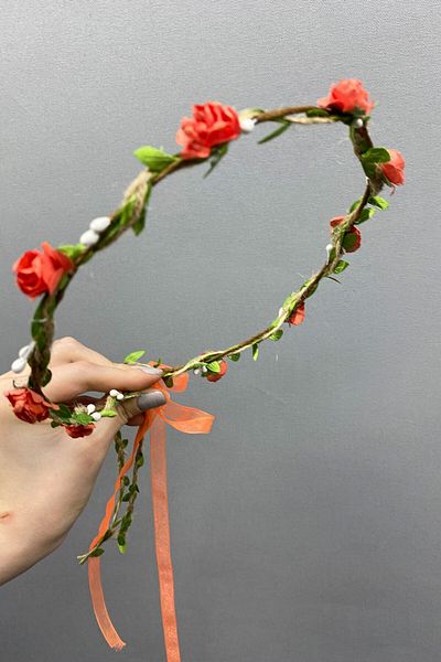 Hayalperest boncuk Pomegranate Flower Paper Bridesmaid Crown with Rose and Leaves and Gift Children's Crown