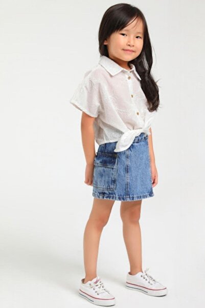 Escabel Kız Çocuk 1-5 Yaş Cepli Denim Şort Etek 2455 Kot Mavi