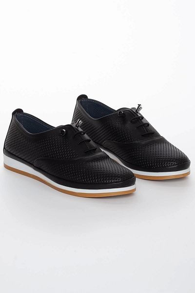 GULT Genuine Leather Women's Casual Shoes Black Lace-up Laser Embroidered