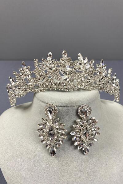 ESPEREST طقم تاج الزفاف الفضي من Belur وحجر المكوك