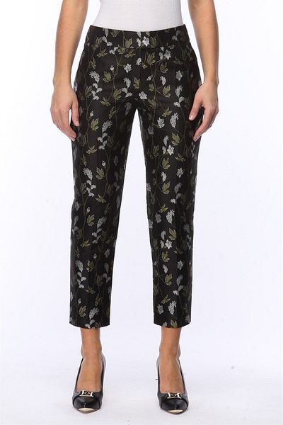 Escada Patterned Narrow Leg Normal Waist Black Silk Blend Pants