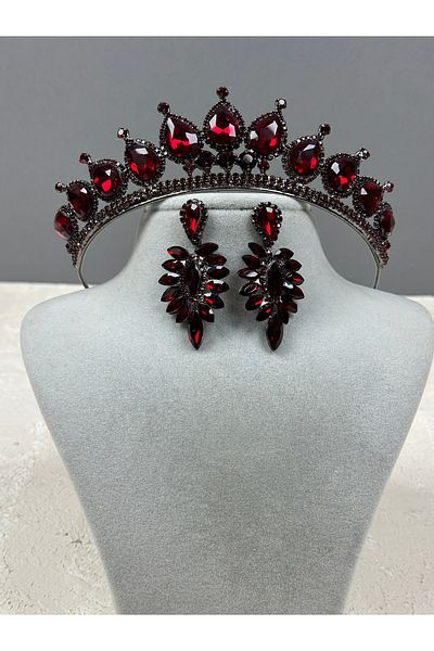 Hayalperest boncuk Neri Model Burgundy Wedding Henna Costume Crown and Drop Earring Set