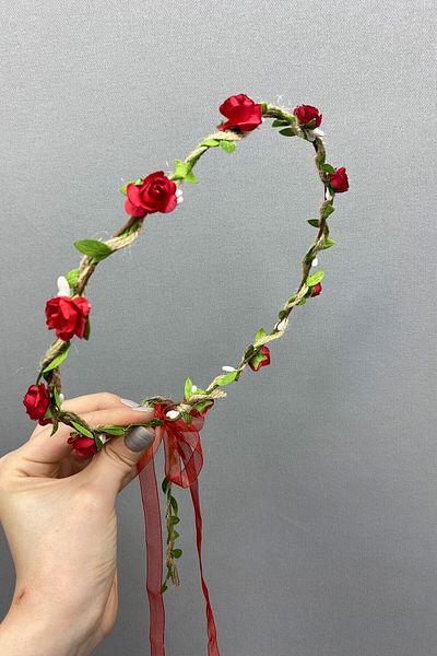 Hayalperest boncuk Red Paper Bridesmaid Crown with Rose and Leaves and Gift Children's Crown