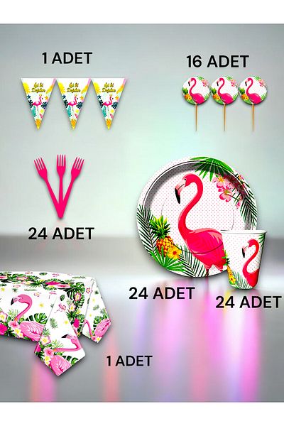 VibeHome Flamingo Themed Premium Set for 24 - Birthday Party and Fun Events