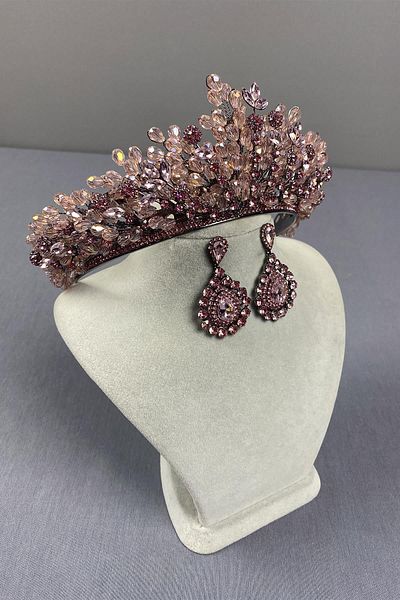 Hayalperest boncuk Bead Embroidered Spring Bridal Henna Crown And Drop Earrings