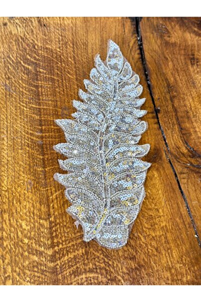 Gönülden Tasarım 38x14cm Mărgele de culoare argintie Paiete Pater Brodat Frunze Armel