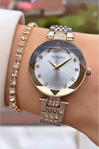 Homies Yellow Silver Colored Waterproof Women's Wristwatch and Bracelet Gift