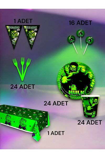 VibeHome 24-Person Hulk Themed Premium Set - Birthday Party and Fun Events