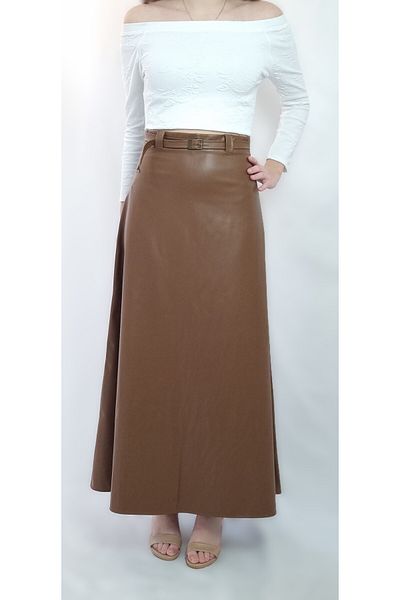 YAXİ MAXI BOY BOL CAMEL ΔΕΡΜΑΤΙΝΗ ΦΟΥΣΤΑ ΜΕ ΛΕΠΤΟΜΕΡΕΙΑ ΖΩΝΗΣ