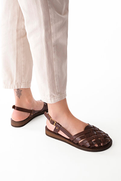 Marjin Γυναικεία σανδάλια από γνήσιο δέρμα Eva Sole Nifat Brown