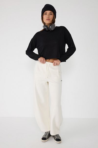 No Matter What Ecru High-Waisted Wide Leg Sweatpants with Detailed Writing
