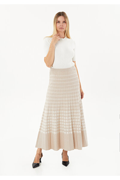 Guzella Plaid Patterned Knitwear Midi Skirt