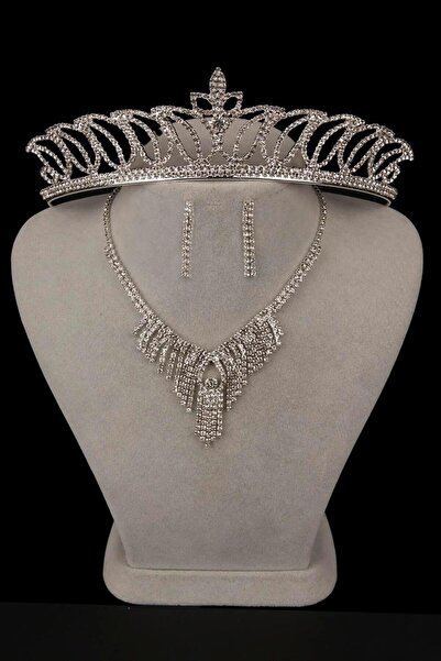 Limelia Dila Crystal Stone Rochie De Seara Colier Set Cercei Si Coroana Mirea...