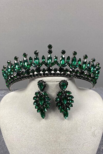 Limelia Зелен комплект от венци и обеци от камък Педро за булки