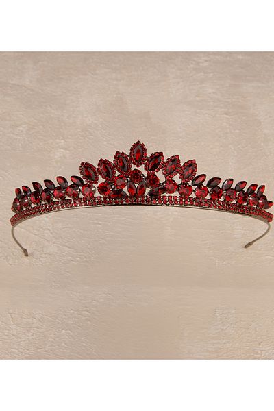 Hayalperest boncuk Coroana Printesa Mireasa Burgundy - Coroana Regina Model Frunze cu Pietre de Cristal