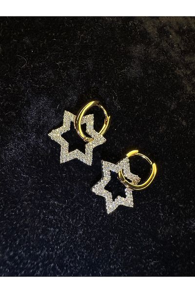 Amber Silver Gold Star Steel Earring