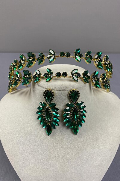 Limelia Coroană de henna Alfa Mireasa cu fundal auriu și cercei cu navetă