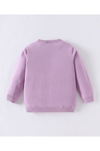 SAPS Cotton Blend Teddy Bear Embroidered Full Sleeves Front Open Sweater - Purple