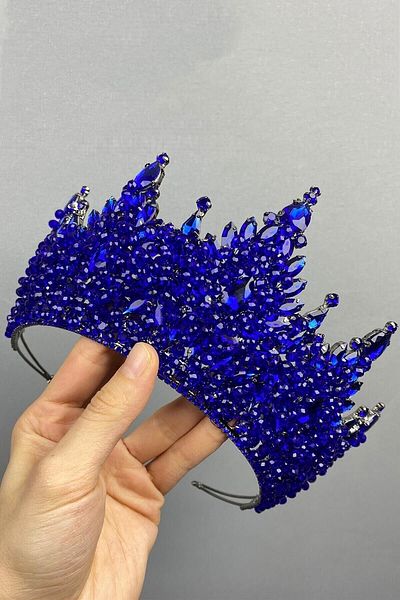 Hayalperest boncuk Saks Blue Paris Model Bridal Henna Crown for Most Special Occasions