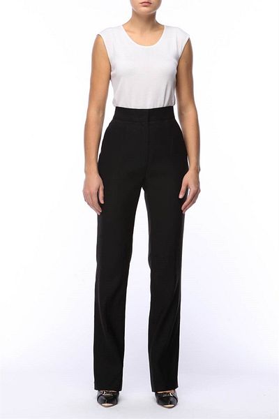Escada High Waist Pipe Leg Black Silk Blend Pants