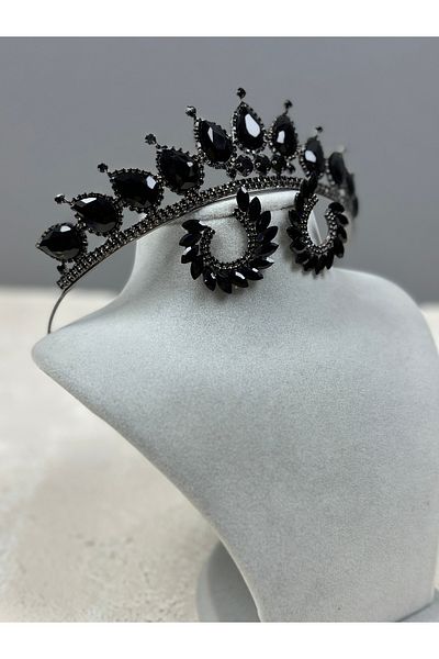Hayalperest boncuk Black Neri Model Wedding Henna Costume and Leaf Earring Set