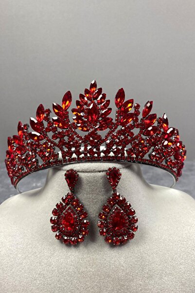 Limelia Set de cercei și coroană de mireasă cu piatră roșie Danver