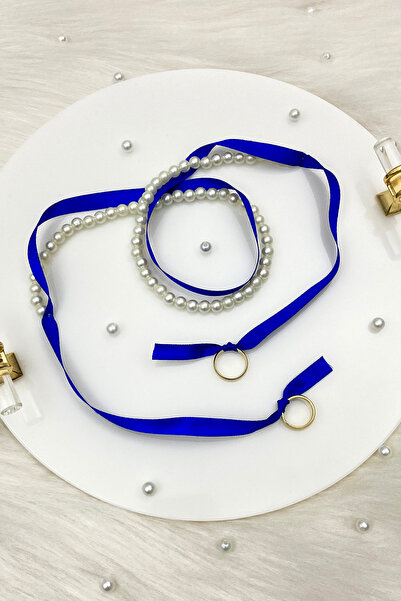 ZEYMERADE Saks Mavi Söz Nişan Yüzük Kurdelesi, Dökülen İncili, Gelin Damat