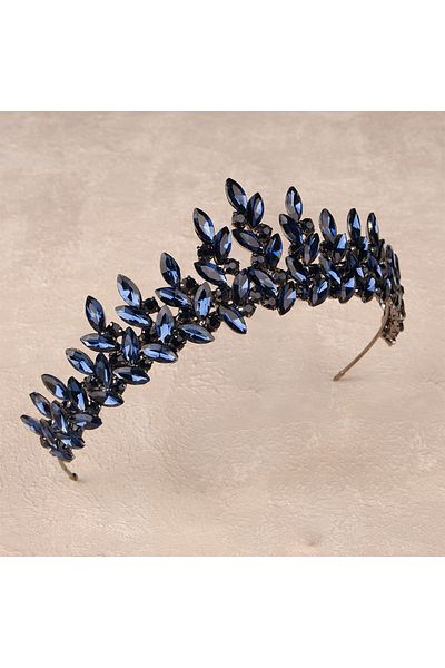 Hayalperest boncuk Coroana de mireasa Henna cu piatra de cristal Coroana de nunta de mireasa pentru femei Albastru bleumarin