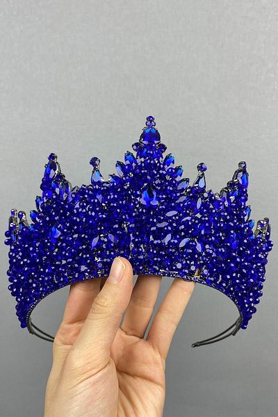 Hayalperest boncuk Saks Blue Paris Model Bridal Henna Crown for Most Special Occasions