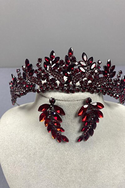 ESPEREST Set de cercei cu coroană și frunze de henna pentru mireasă Burgundy ...