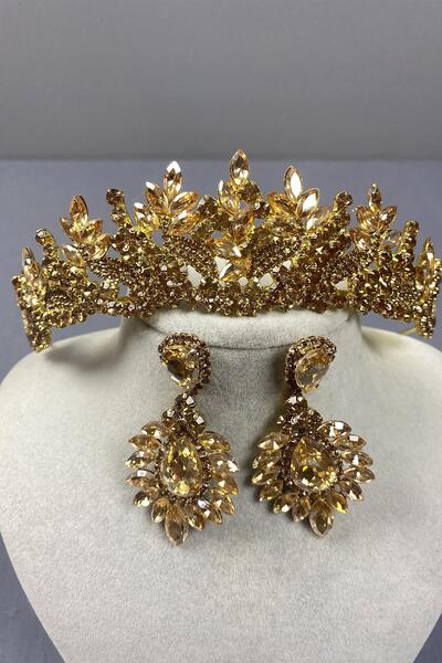 ESPEREST طقم تاج حناء للزفاف من Belur بلون عسلي وأقراط مكوكية