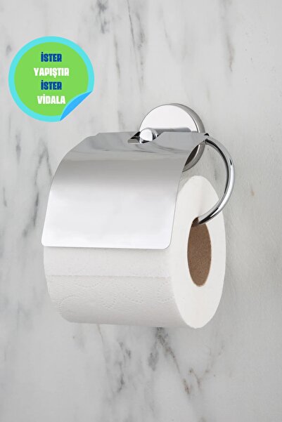 Aktel Banyo Adhesive Chrome Wide Cover Toilet Roll Holder Toilet Paper Hanger...