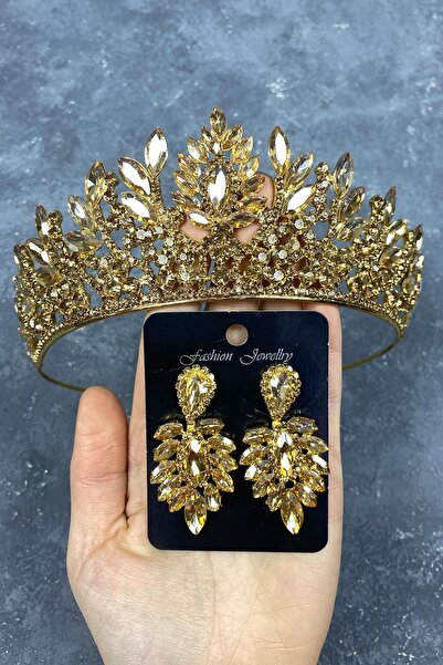 Limelia Set Coroană și Cercei Henna Mireasă Danver Stone de culoare miere