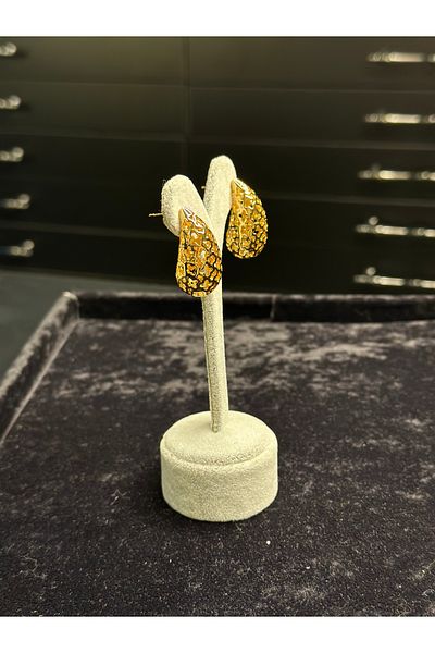 Amber Gold Drop Model Steel Earring