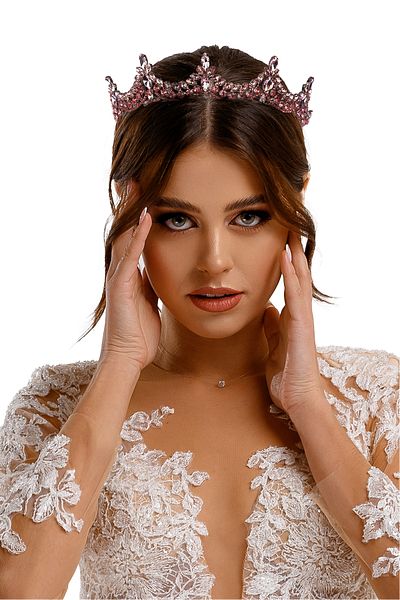 Hayalperest boncuk Coroana de prințesă de mireasă strălucitoare cu piatră de cristal Coroana de costum de regina pentru noaptea henna roz