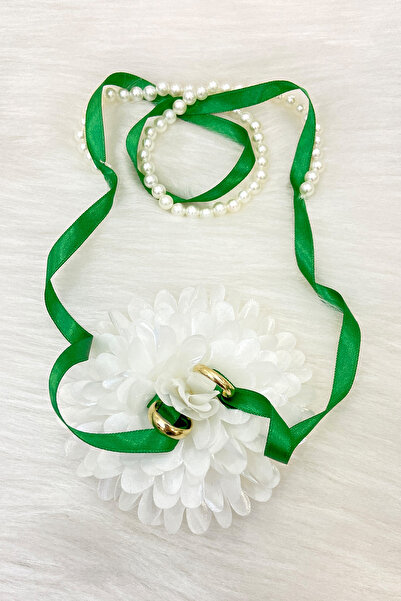 ZEYMERADE Yeşil Söz Nişan Yüzük Kurdelesi, Dökülen İncili, Gelin Damat